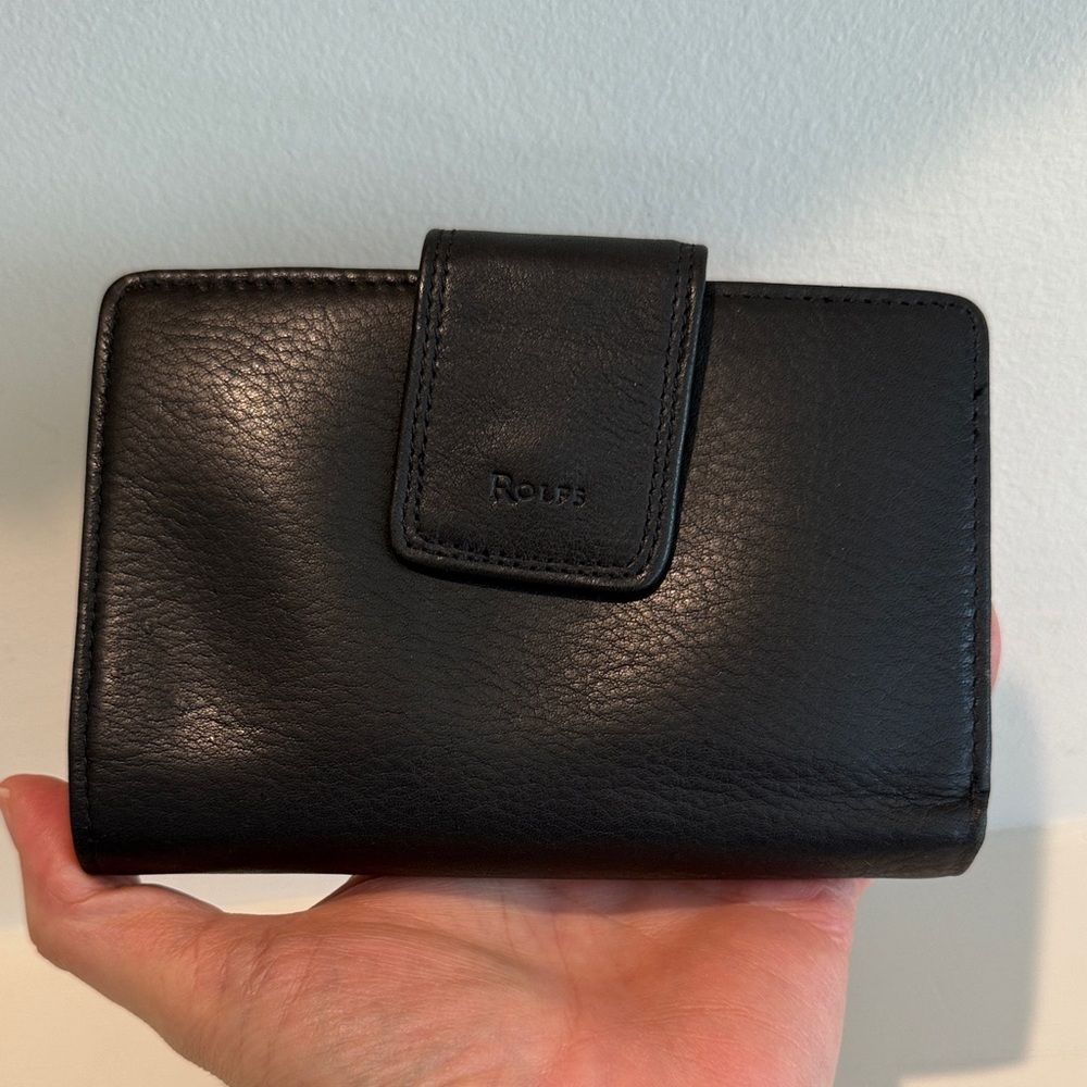 Rolfs Black Pebbled Leather Bi-fold Wallet Coin purse ID Window card slots VTG